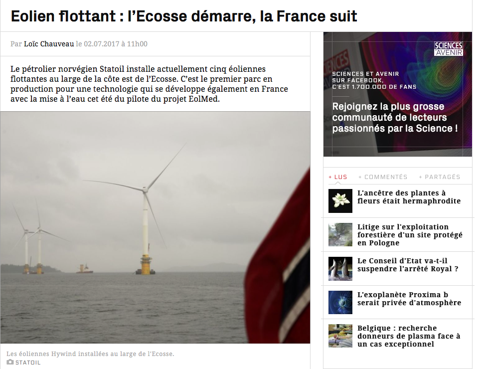 Eolien flottant : l’Ecosse démarre, la France suit