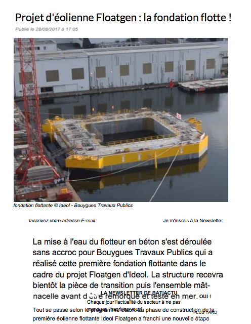 Projet d’éolienne Floatgen : la fondation flotte !