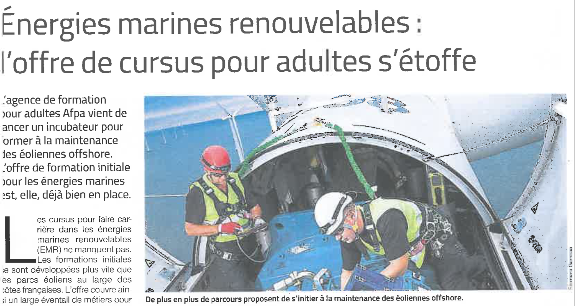 Energies Marines Renouvelables : l’offre de cursus pour adultes s’étoffe