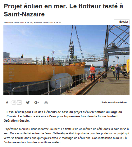 Projet éolien en mer. Le flotteur testé à Saint-Nazaire